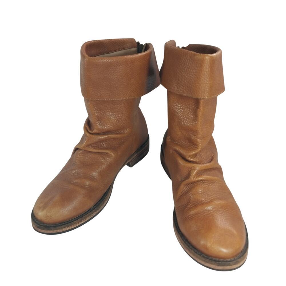 EDDIE BAUER! PECAN BROWN GENUINE LEATHER FOLDOVER TOP ANKLE BOOTS! SZ 9.5M - Picture 3 of 10